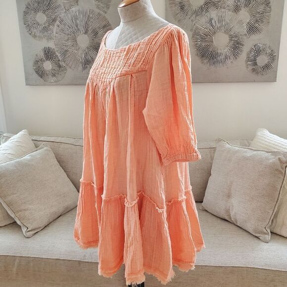 Free People 'Mystery Land' Tunic Mini Dress - size Medium in Peach - Picture 8 of 15
